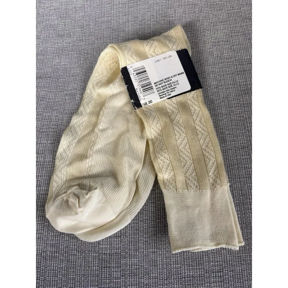 Vintage NOS Christian Dior Mens Socks 100% Nylon sz 10-13 Natural